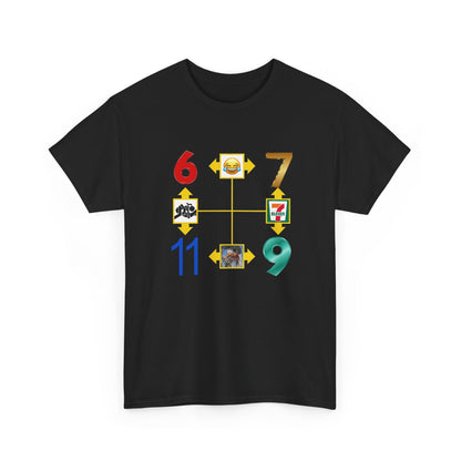 Retro Convenience Store Icons Tee | 6 7 9 11 Number Grid Graphic